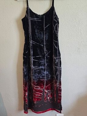 Y2K Tessuto Burnout Velvet Slip Dress Black Burgundy Size 6